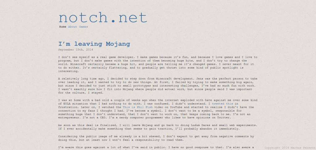 I’m leaving Mojang  notch.net